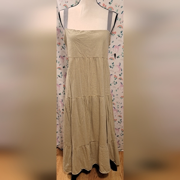 Vintage Y2K Old Navy Yellow & Grey Stripe Cotton Neutral Boho Maxi Dress SZ XL - Picture 1 of 5
